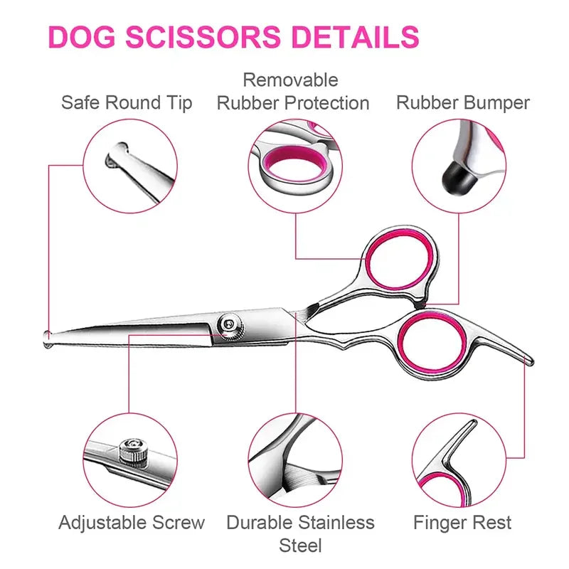 Pet Grooming Scissors Kit Stainless Steel Trimming Tools for Dogs and Cats