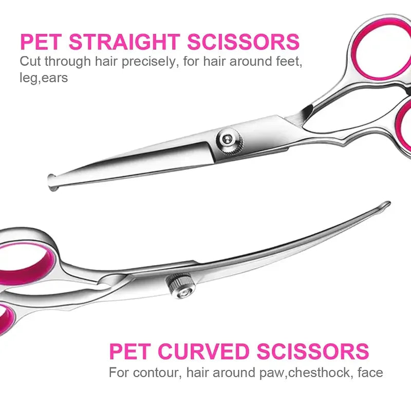 Pet Grooming Scissors Kit Stainless Steel Trimming Tools for Dogs and Cats