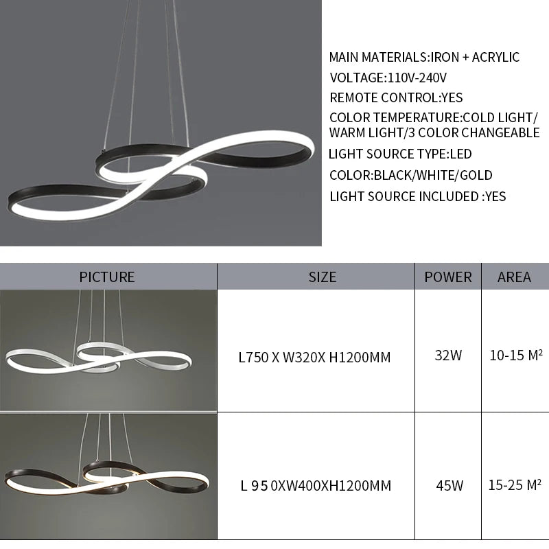 Modern Minimalist Dimmable LED Pendant Chandelier Light