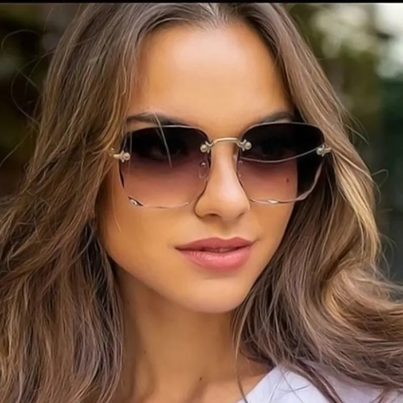 3PCS Square Rimless Sunglasses UV400 Designer Shades for Women and Men