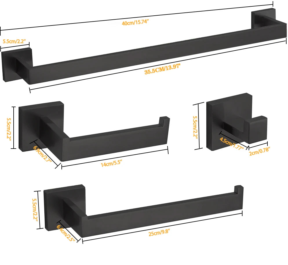 Black Bathroom Hardware Set Towel Bar Paper Holder Toothbrush Holder