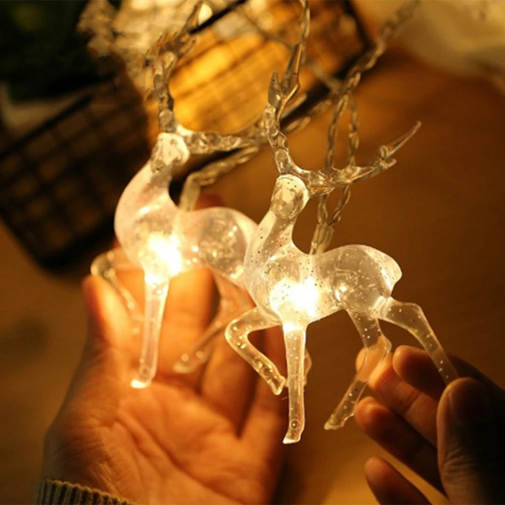 Battery LED Reindeer String Lights Christmas Garland Party Decor