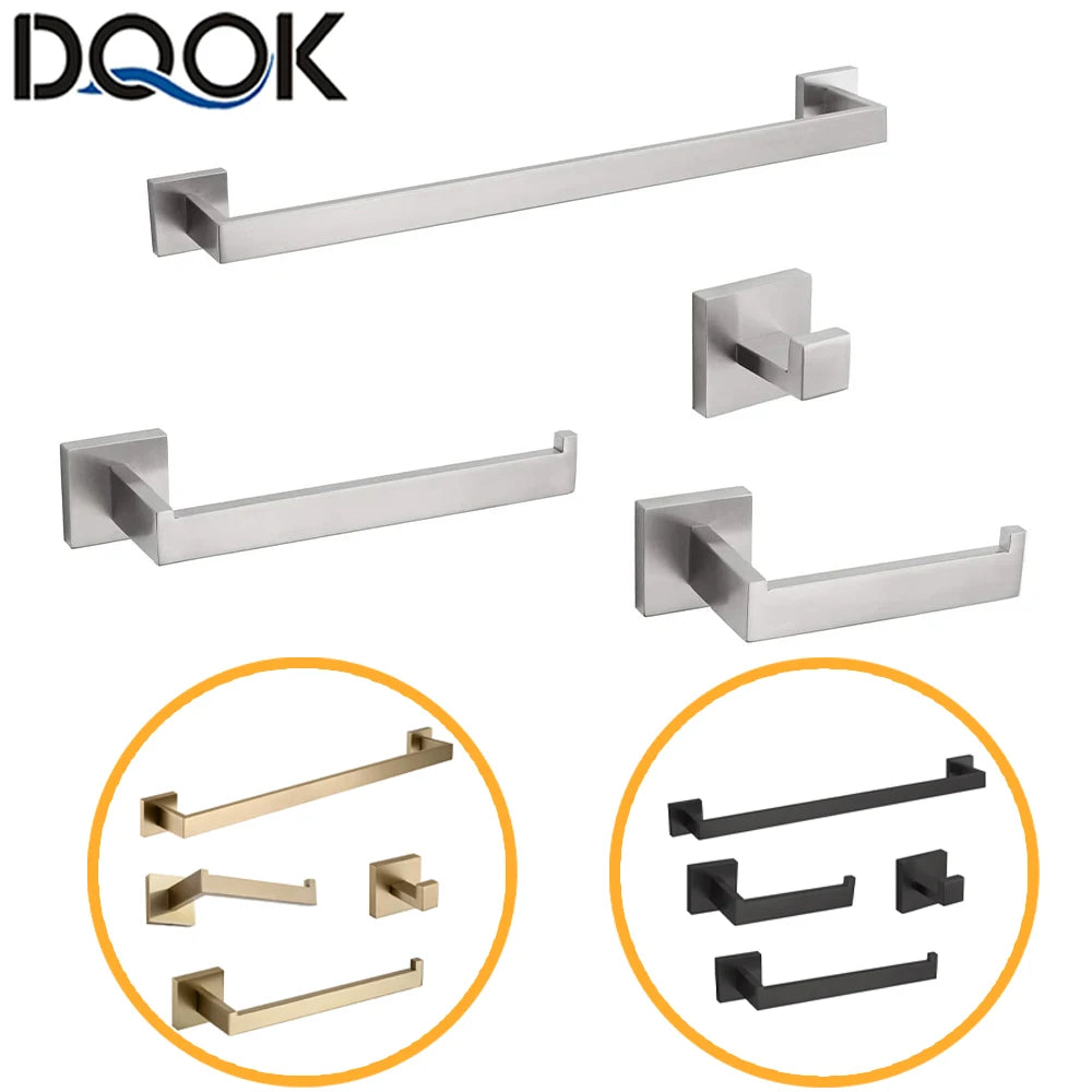Black Bathroom Hardware Set Towel Bar Paper Holder Toothbrush Holder