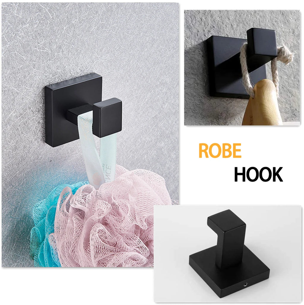 Black Bathroom Hardware Set Towel Bar Paper Holder Toothbrush Holder