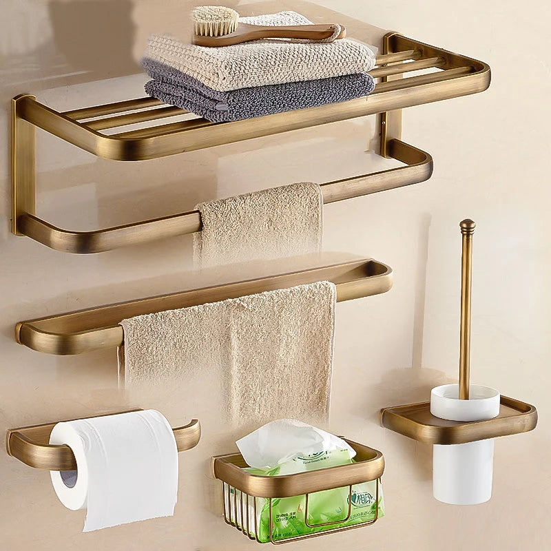 Antique Bronze Bathroom Accessory Set Towel Holder Paper Holder Hook