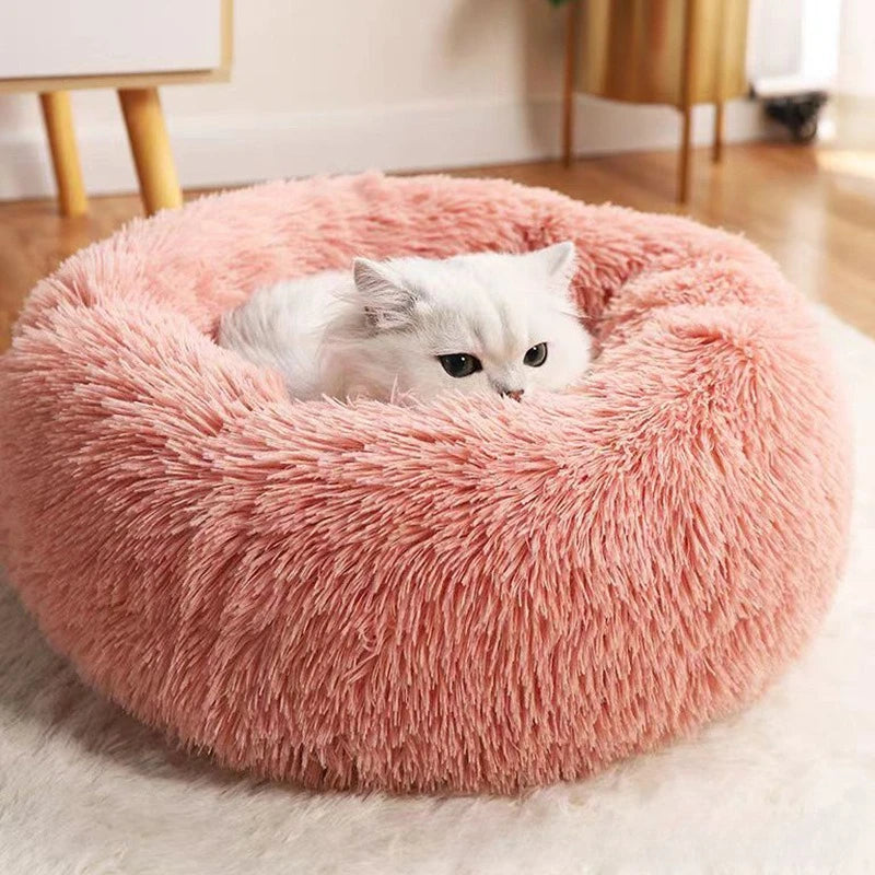 Striped Plush Pet Bed Round Nest Soft Warm Bed for Cats and Dogs