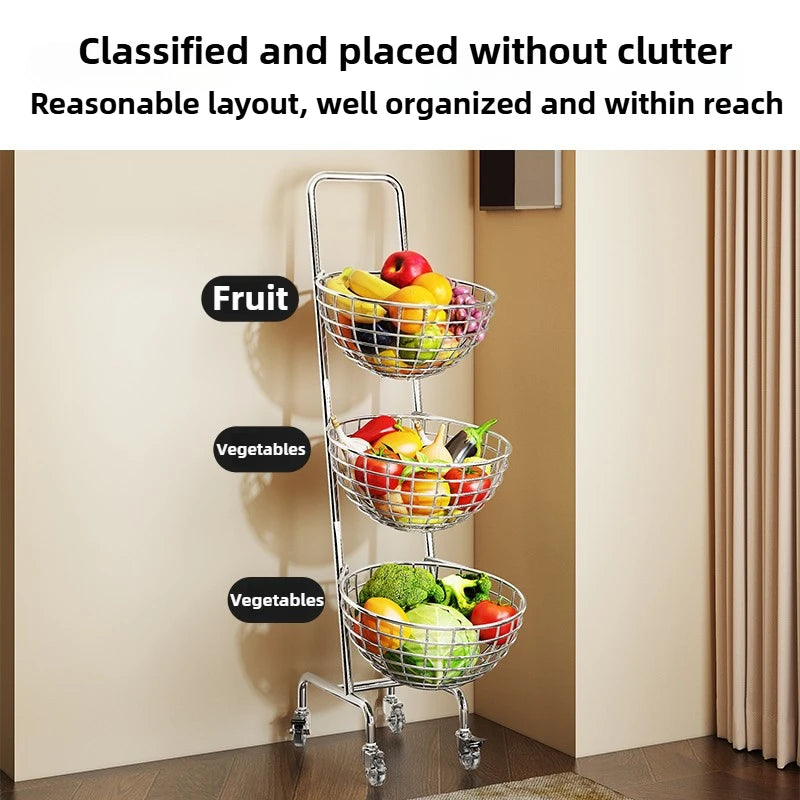 Rolling Kitchen Storage Cart Layered Fruit Vegetable Organizer Rack