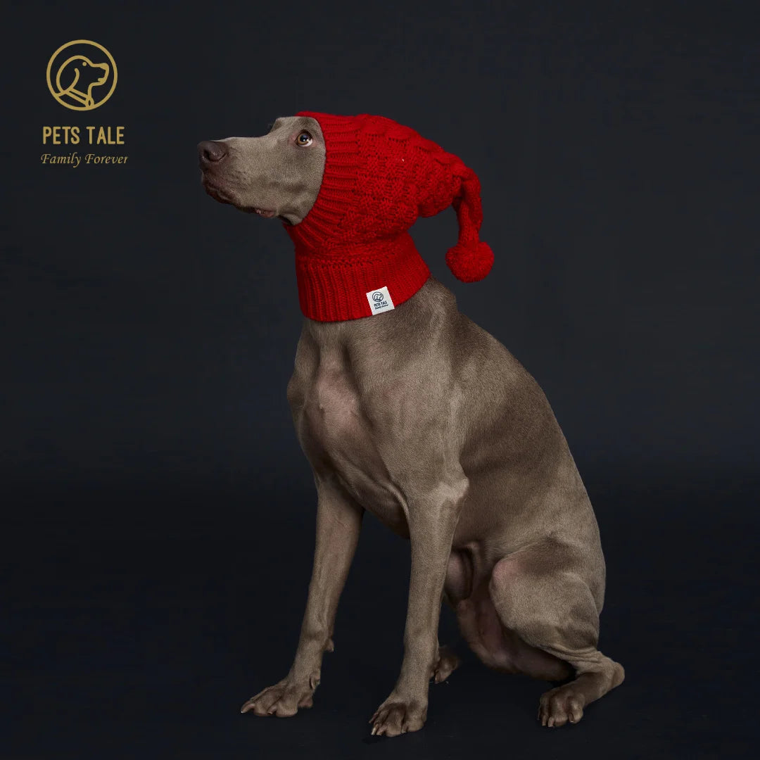 Knitted Pom Pom Dog Hat Cozy Waffle Pattern for Greyhound and Weimaraner