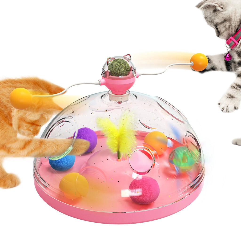 Interactive Cat Puzzle Toy Spinning Track Ball and Feather Teaser