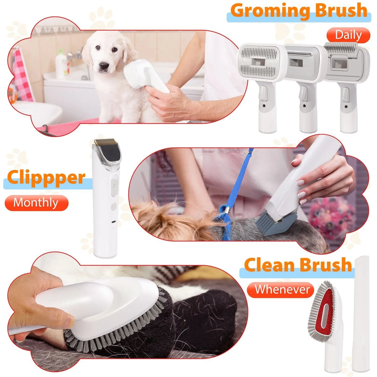 Pet Grooming Vacuum Kit Dog Cat Hair Clipper and Brush