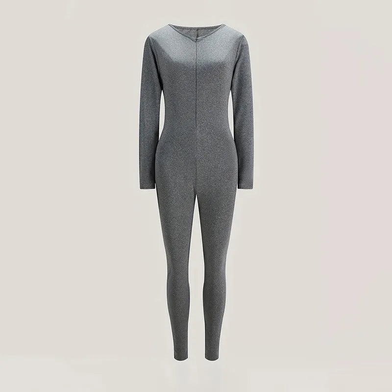 Womens Long Sleeve Bodycon Jumpsuit Zipper Fitness Yoga Romper