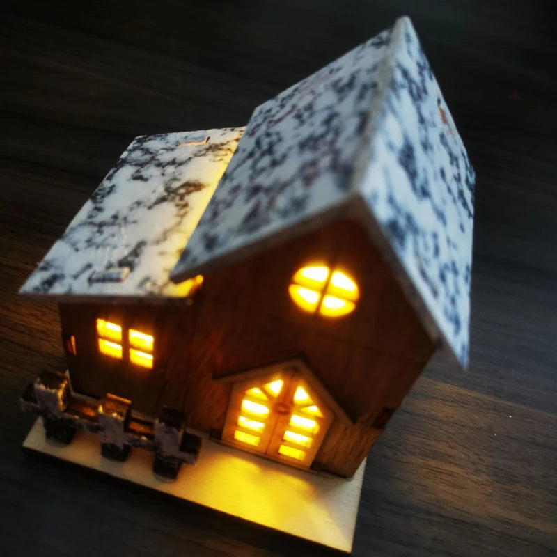 LED Wooden Christmas House Desktop Decoration Holiday Home Decor