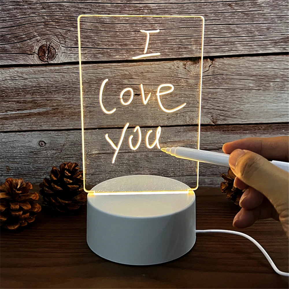 Transparent Acrylic LED Night Light Message Board Calendar Desk Lamp