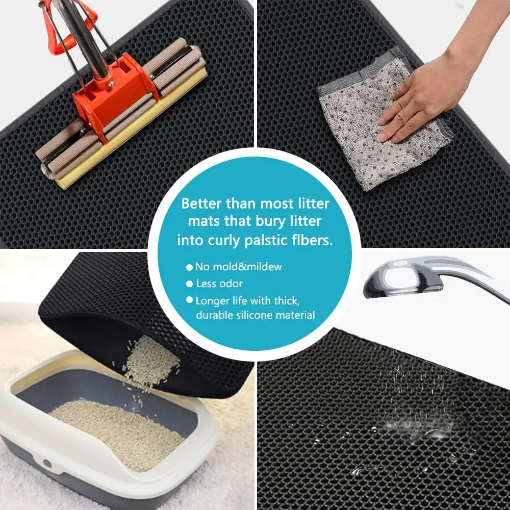 Double Layer Cat Litter Mat Waterproof Non Slip Washable Pad