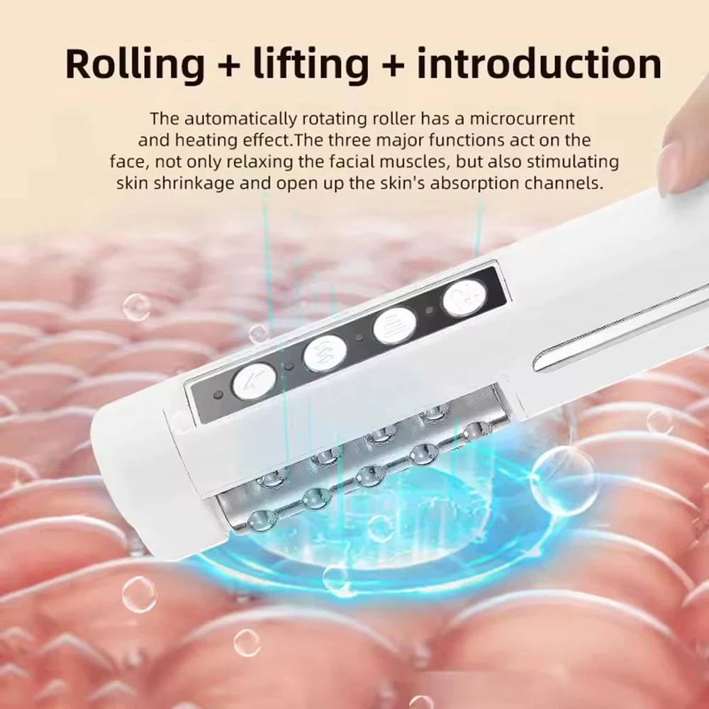 EMS Heated Facial Roller 360° Rotating Face Firming Massager