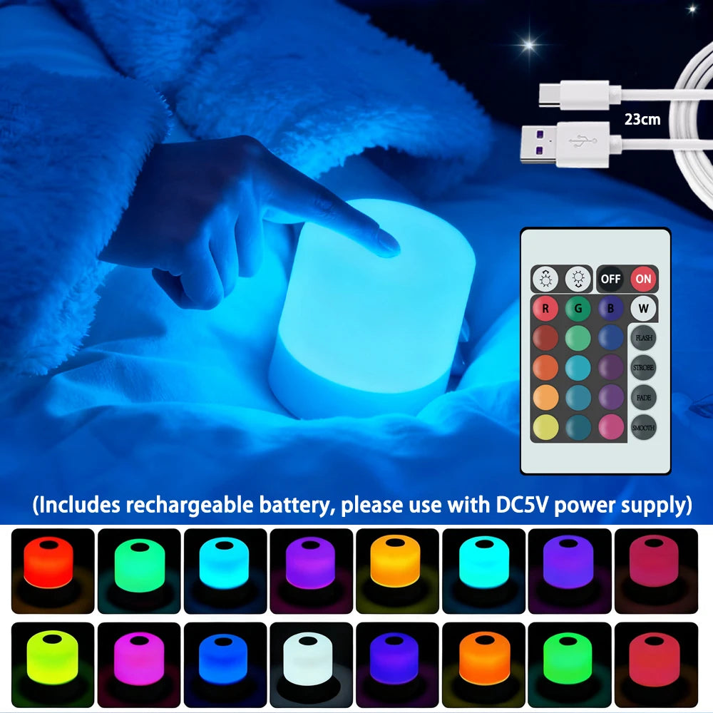 Dimmable RGB LED Night Light Rechargeable Touch Bedside Desk Lamp