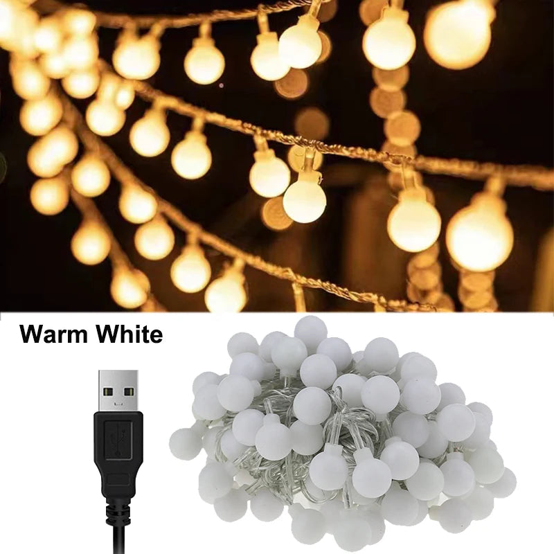 USB LED Festoon String Lights Waterproof Ball Fairy Lights