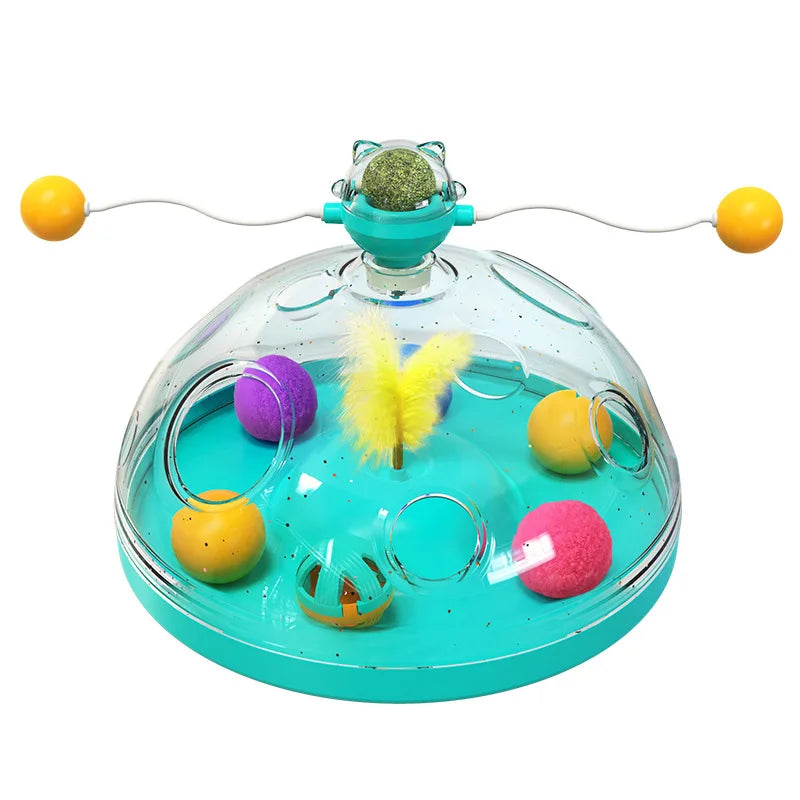 Interactive Cat Puzzle Toy Spinning Track Ball and Feather Teaser