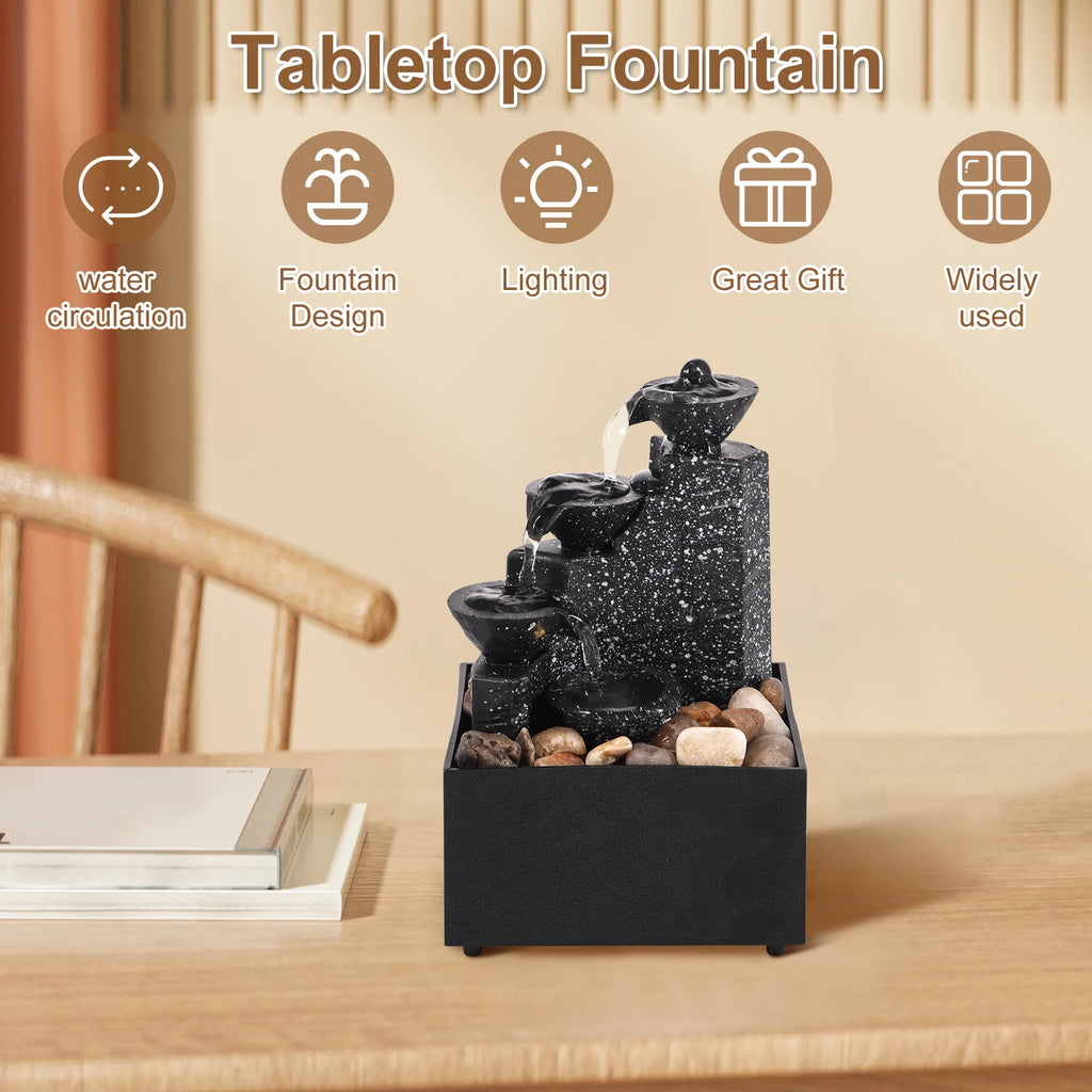 Tabletop Waterfall Fountain Relaxation Meditation Home Decor with Lights