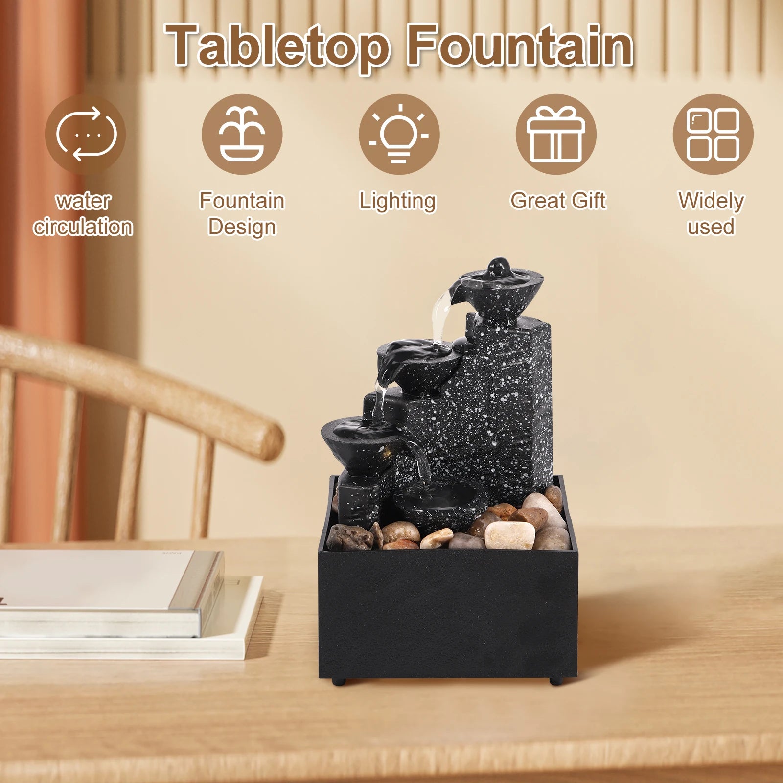 Tabletop Waterfall Fountain Relaxation Meditation Home Decor with Lights