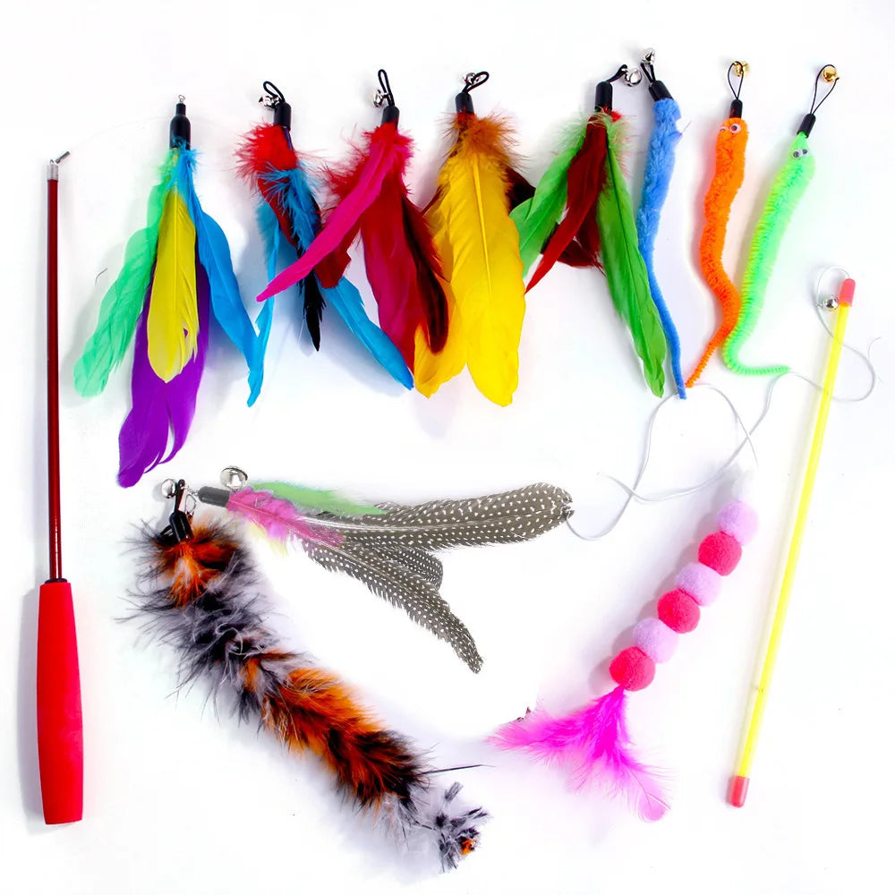 Interactive Cat Toy Set Teaser Wand and Plush Mouse for Kittens