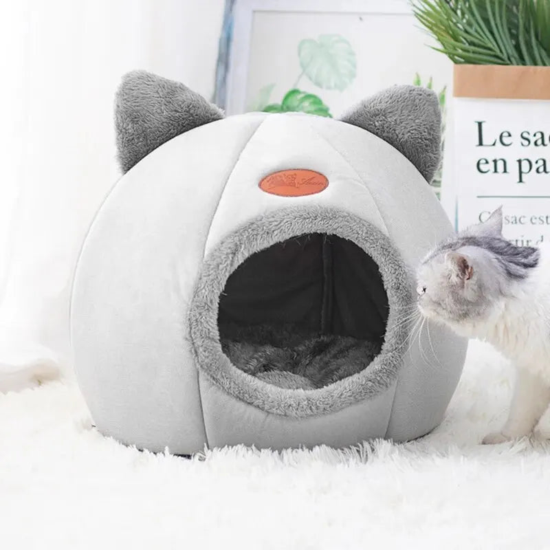 Cozy Semi Enclosed Cat Bed Tent Deep Sleep Nest for Pets