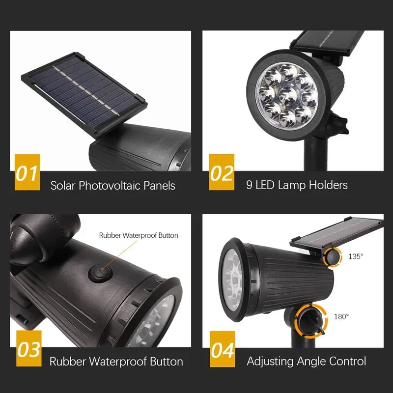 9 LED Solar Spotlight Outdoor Waterproof Adjustable Garden Light