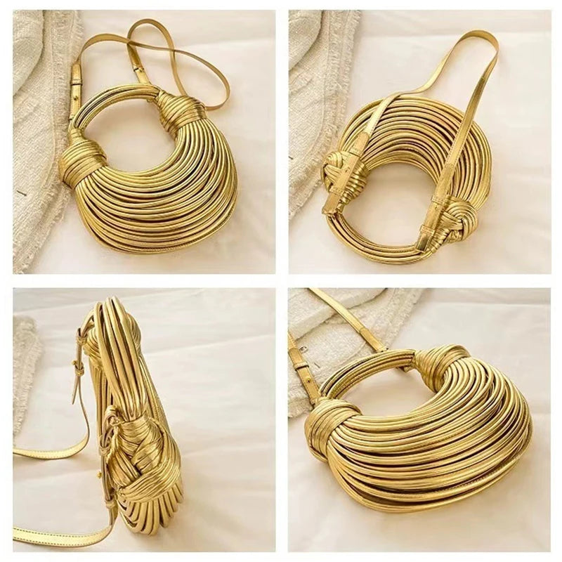 Creative Handwoven Rope Knotted Noodle Hobo Handbag