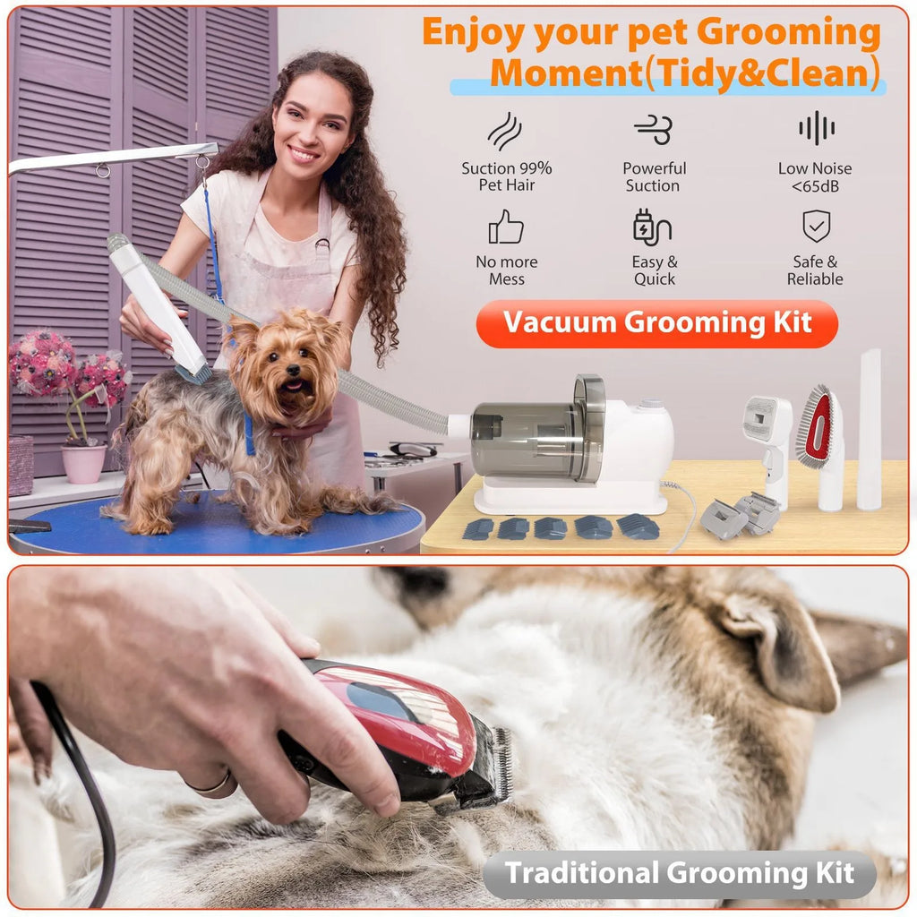 Pet Grooming Vacuum Kit Dog Cat Hair Clipper and Brush