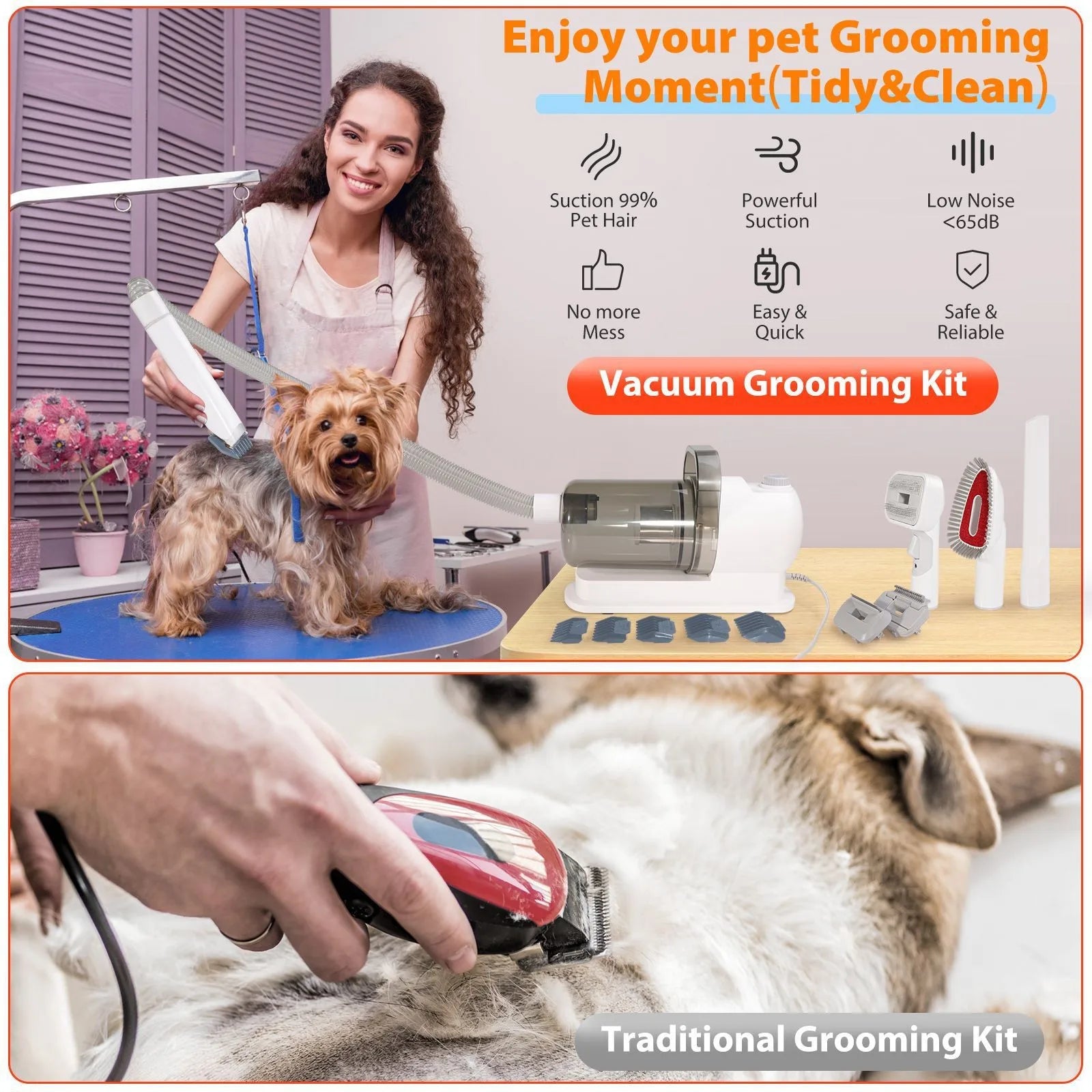 Pet Grooming Vacuum Kit Dog Cat Hair Clipper and Brush