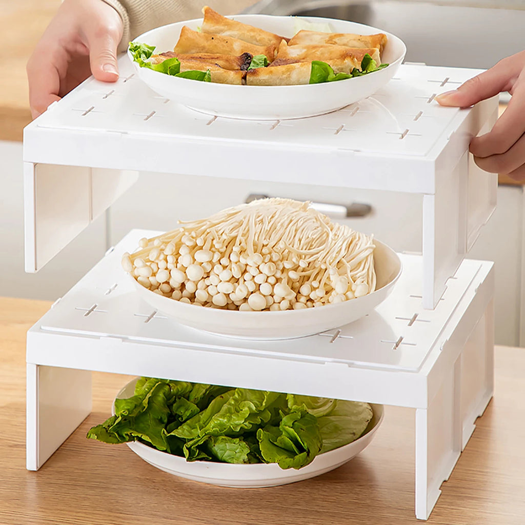 Stackable Kitchen Cabinet Organizer Plastic Shelf for Dishes and Cups