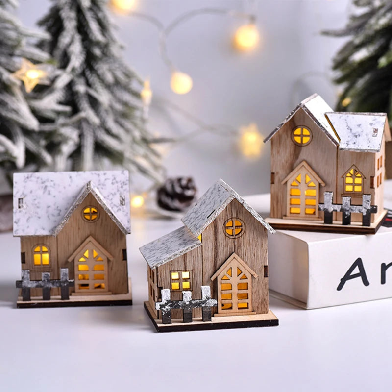 LED Wooden Christmas House Desktop Decoration Holiday Home Decor