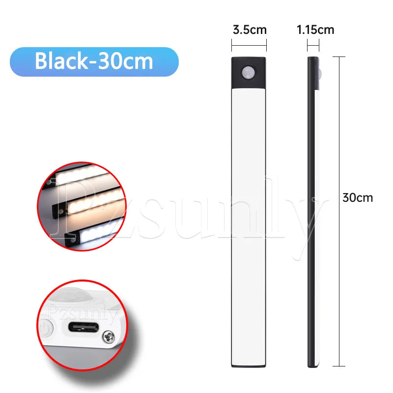 LED Motion Sensor Bar Light USB Rechargeable Cabinet Night Light
