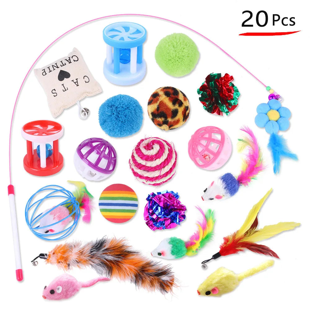 Interactive Cat Toy Set Teaser Wand and Plush Mouse for Kittens