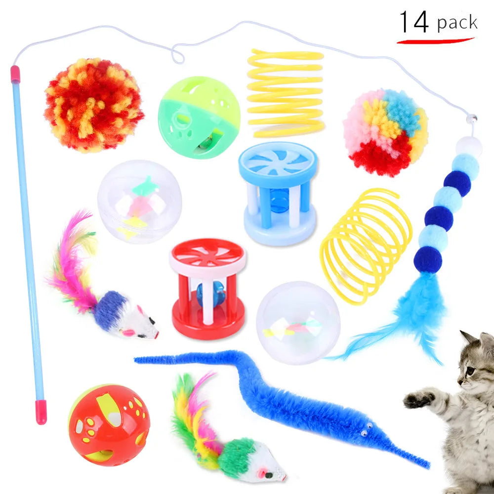 Interactive Cat Toy Set Teaser Wand and Plush Mouse for Kittens
