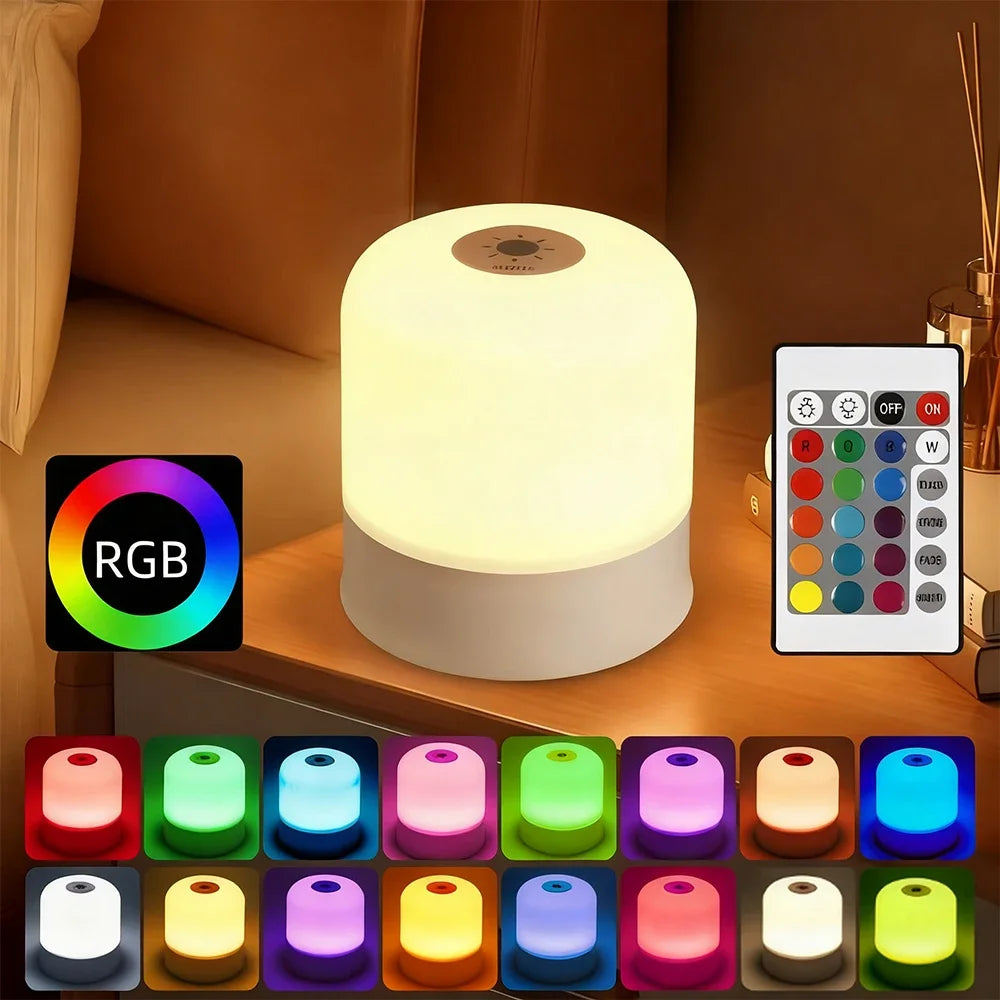 Dimmable RGB LED Night Light Rechargeable Touch Bedside Desk Lamp