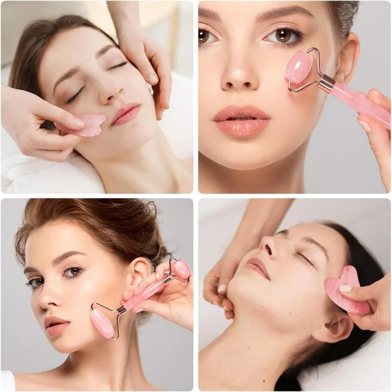 2pcs Face Roller Gua Sha Facial Massage Lifting Skin Care Tool