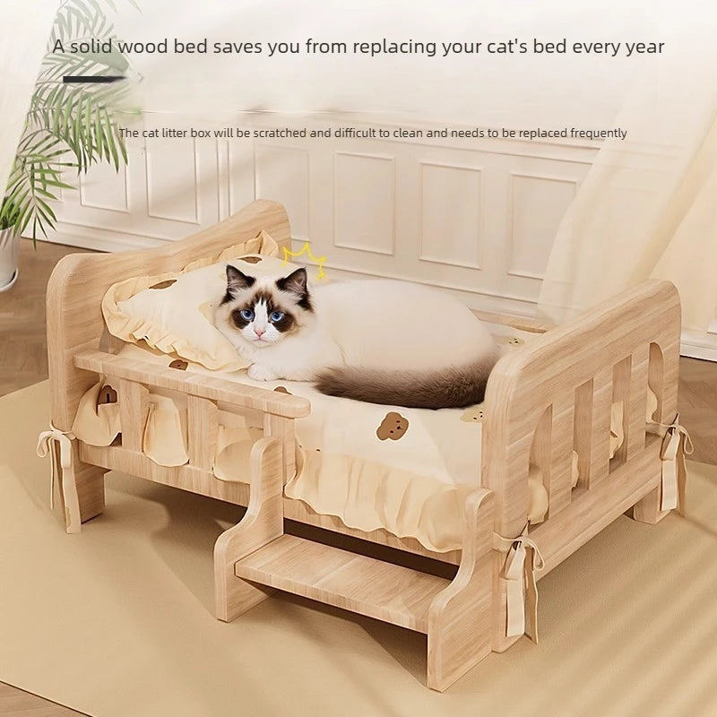 Solid Wood Pet Bed All Season Cat Dog Sleeping Sofa Furniture