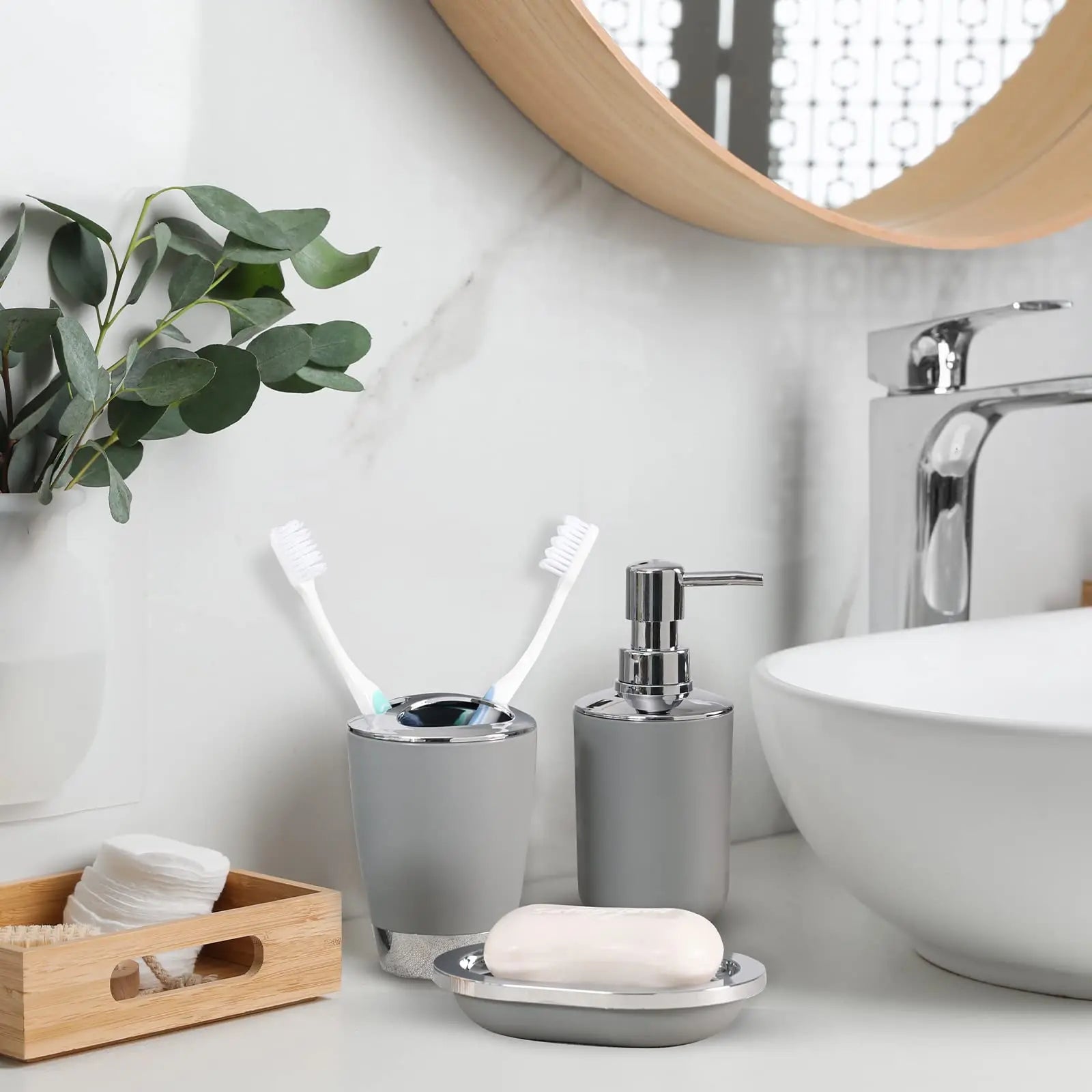 8 Piece Bathroom Accessories Set Trash Can Soap Dispenser Holder