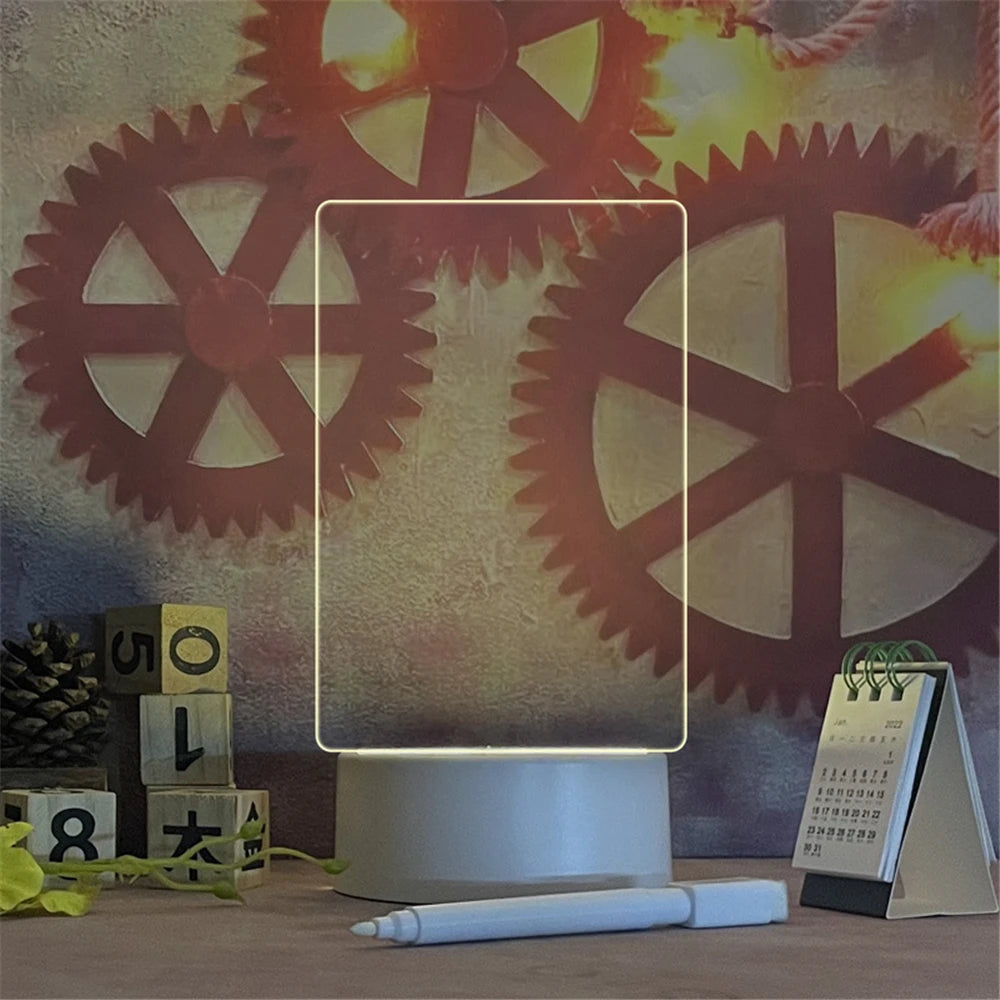 Transparent Acrylic LED Night Light Message Board Calendar Desk Lamp