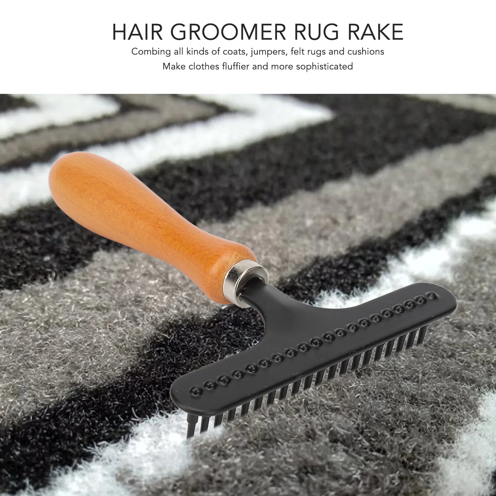 Pet Grooming Rake Brush Wooden Handle Deshedding Comb for Dogs and Cats