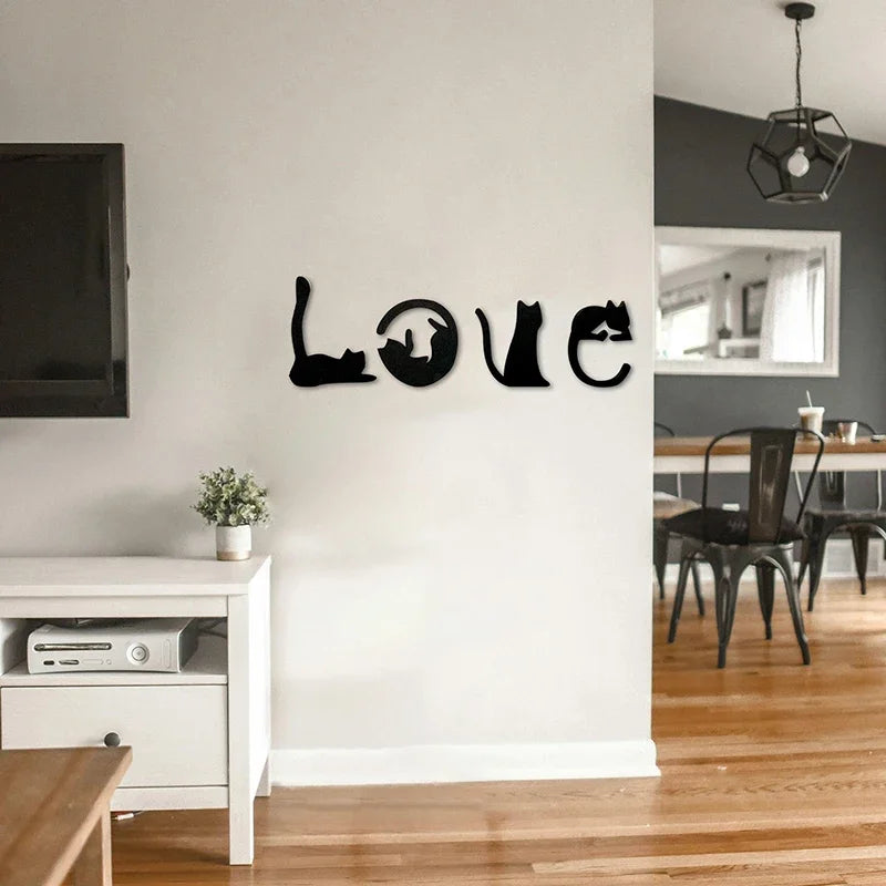 Black Cat Love Themed Wooden Wall Art Home Decor for Cat Lovers