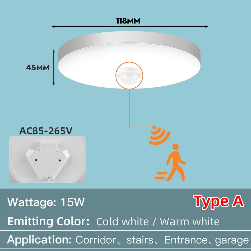 LED Ceiling Light with Motion Sensor 12W–40W Entrance Corridor Lamp