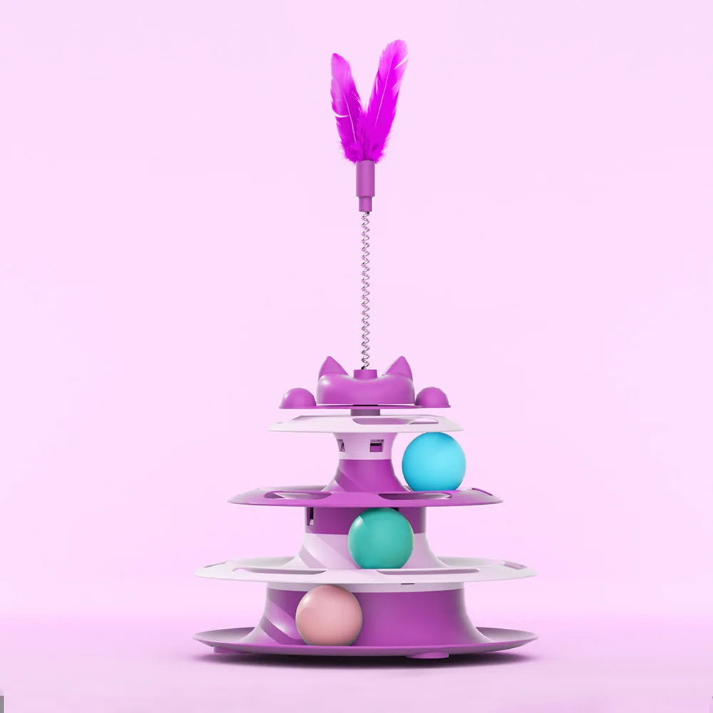 Interactive Cat Turntable Toy with Teaser Wand and Balls