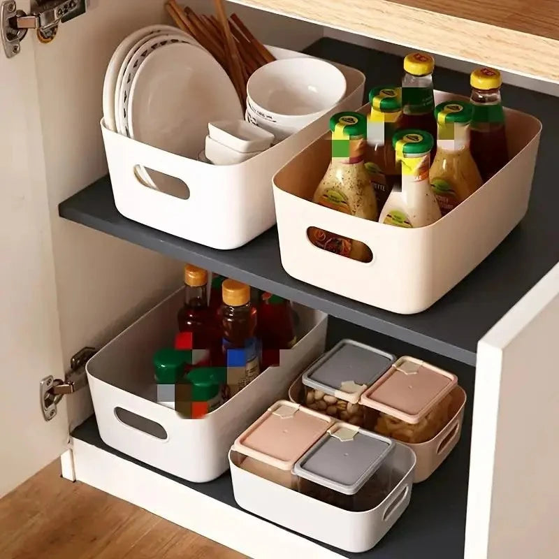 White Plastic Storage Box Basket Organizer for Desk and Snacks