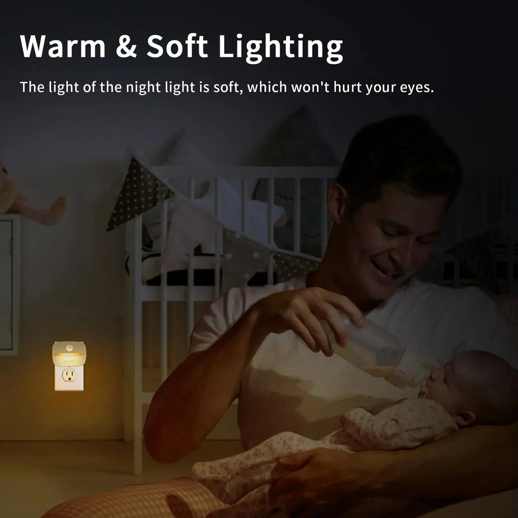 LED Motion Sensor Night Light Dimmable Plug Lamp for Bedroom Hallway