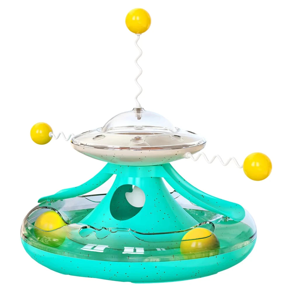 Interactive Cat Puzzle Toy Spinning Track Ball and Feather Teaser