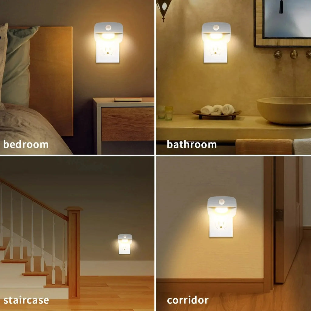 LED Motion Sensor Night Light Dimmable Plug Lamp for Bedroom Hallway