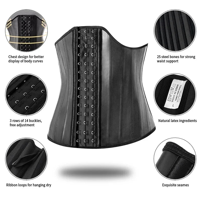Latex Waist Trainer Corset Shapewear with Steel Bones for Women