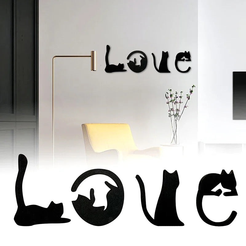Black Cat Love Themed Wooden Wall Art Home Decor for Cat Lovers